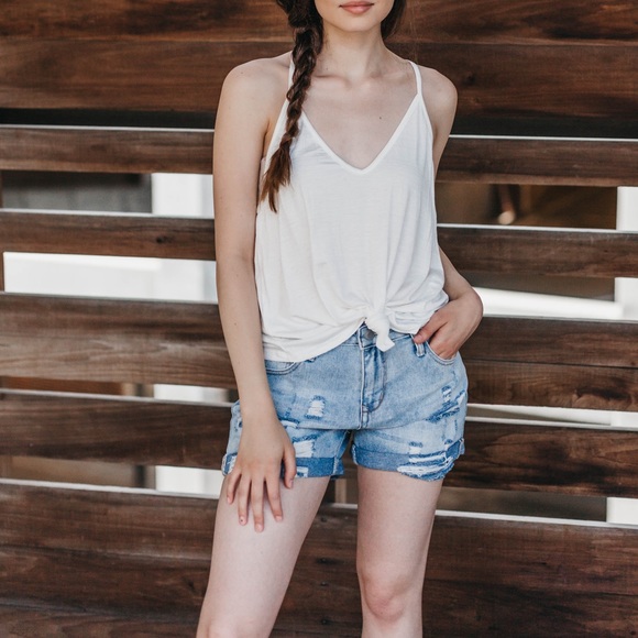 Y Back Solid Tank Top - White - Picture 2 of 4